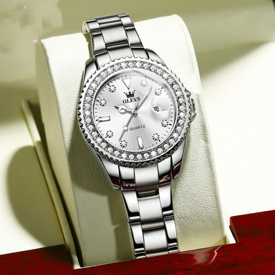 Diamond Quartz Stainless Steel Women Watch Elegant Timepiece