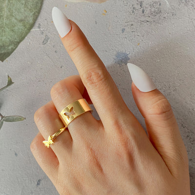 Butterfly Couple Rings Punk Style 2-Piece Set