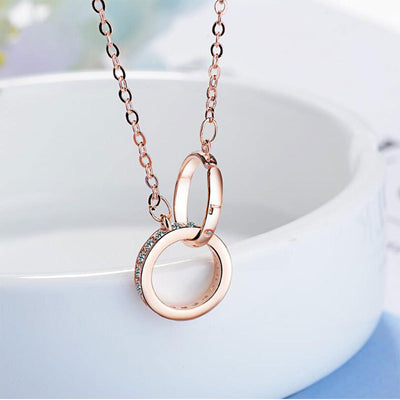 Double Ring Necklace Female Zircon Jewelry Elegant Pendant