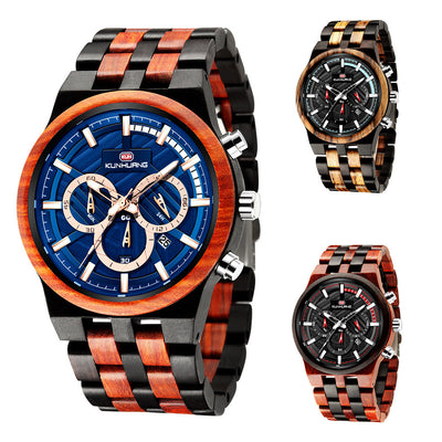 Wooden Mens Quartz Watch Large Dial Design
