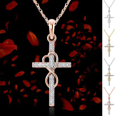 Diamond Cross Pendant Necklace Alloy Chain Jewelry