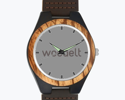 Wooden Photo Mens Watch Engraved with Brown Leather Strap