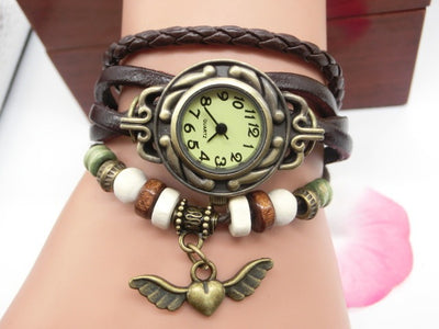 Vintage Heart Pendant Womens Watch Bracelet Belt Design