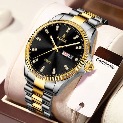 Gold Diamond Quartz Men Watch Waterproof Luxury Timepiece