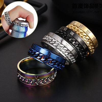 Roman Letter Spinner Hand Ring Titanium Steel Jewelry