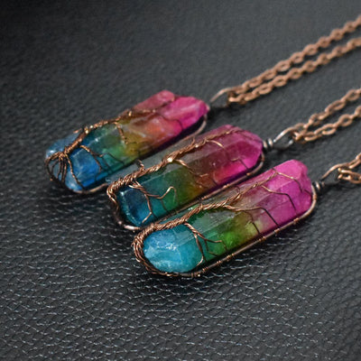 Crystal Pillar Tree of Life Necklace Stone Pendant Jewelry