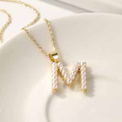 Personalized Initial Necklace Gold Monogram Pearl Pendant