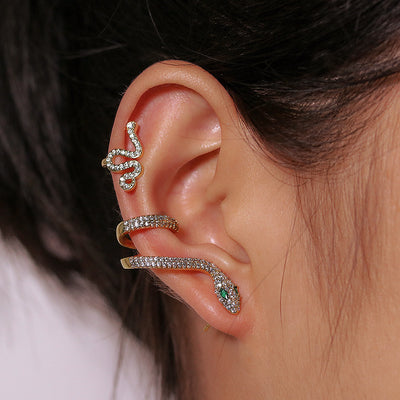 Snake Diamond Ear Cuff Earrings Retro Full Diamond Design