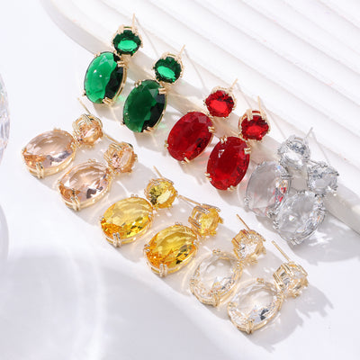 Rhinestone Drop Earrings Creative Oval Design