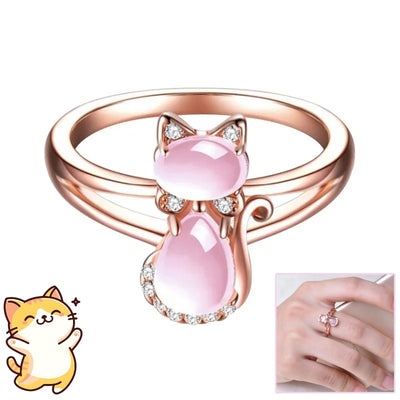 Rose Gold Cat Ring Crystal Hibiscus Stone Party Jewelry