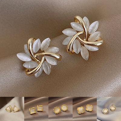 Cats Eye Flower Earrings Opal Geometric Design
